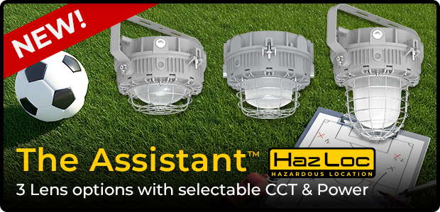 Advanced hazardous location walkway light with multiple drop glass lens options.