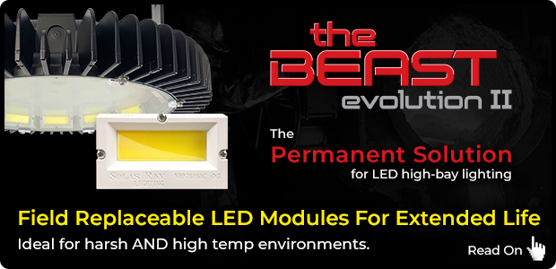 The Beast Evolution 2 by Solas Ray - LED Industrial High Bay Lighitng with Field Replaceable LED Modules. Long Life Harsh Environment Fixture.